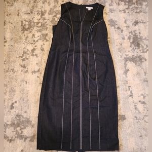 New York & Company blue sheath stretch sleeveless denim dress, women size 8.
